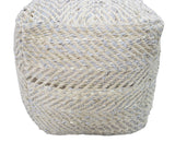 Silver and Beige Modern Style Leather and Chenille Pouf