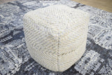Silver and Beige Modern Style Leather and Chenille Pouf