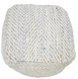 Silver and Beige Modern Style Leather and Chenille Pouf