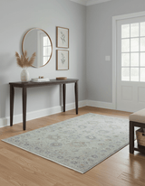 Silver And Beige Traditional Design Hand Knotted 4x5.6 Wool Area Rug
