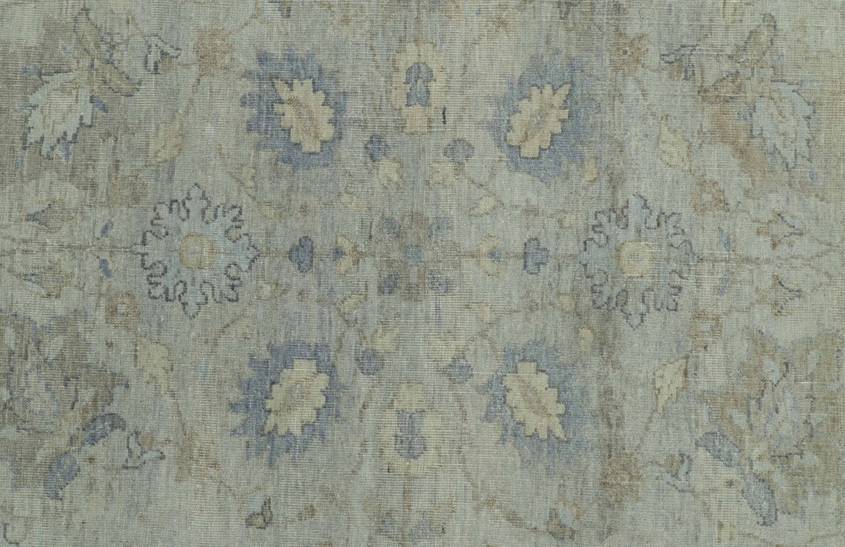 Silver And Beige Traditional Design Hand Knotted 4x5.6 Wool Area Rug