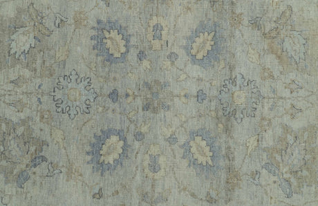 Silver And Beige Traditional Design Hand Knotted 4x5.6 Wool Area Rug