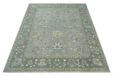 Silver and Brown Antique Traditional Floral Oushak wool area Rug
