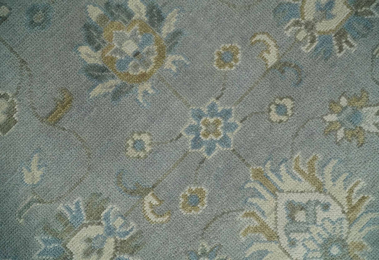 Silver and Brown Antique Traditional Floral Oushak wool area Rug