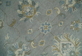 Silver and Brown Antique Traditional Floral Oushak wool area Rug