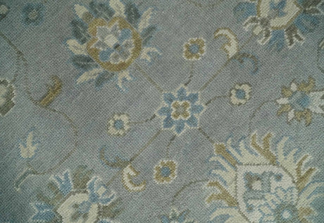 Silver and Brown Antique Traditional Floral Oushak wool area Rug