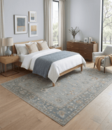 Silver and Brown Antique Traditional Floral Oushak wool area Rug