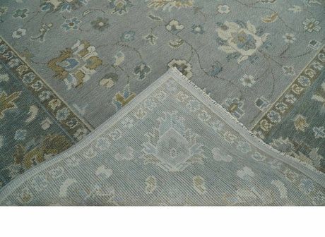 Silver and Brown Antique Traditional Floral Oushak wool area Rug