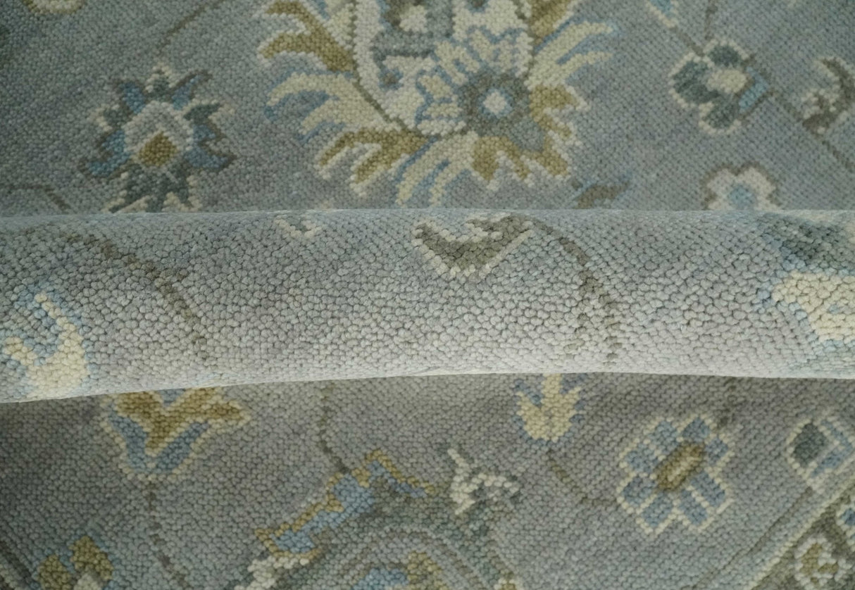 Silver and Brown Antique Traditional Floral Oushak wool area Rug