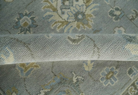 Silver and Brown Antique Traditional Floral Oushak wool area Rug