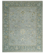 Silver and Brown Antique Traditional Floral Oushak wool area Rug