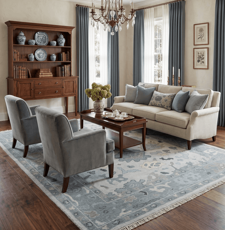 Silver and Gray Hand knotted Traditional Oushak Multi Size wool Area Rug