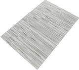 Silver And Ivory Handmade 5x8 Genuine Leather Area Rug