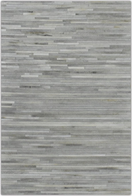 Silver And Ivory Handmade 5x8 Genuine Leather Area Rug