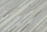 Silver And Ivory Handmade 5x8 Genuine Leather Area Rug