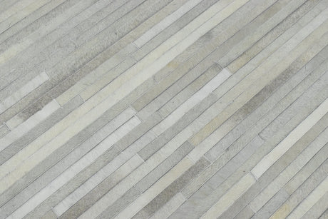 Silver And Ivory Handmade 5x8 Genuine Leather Area Rug