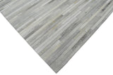 Silver And Ivory Handmade 5x8 Genuine Leather Area Rug