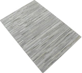 Silver And Ivory Handmade 5x8 Genuine Leather Area Rug