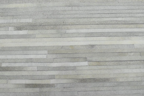 Silver And Ivory Handmade 5x8 Genuine Leather Area Rug