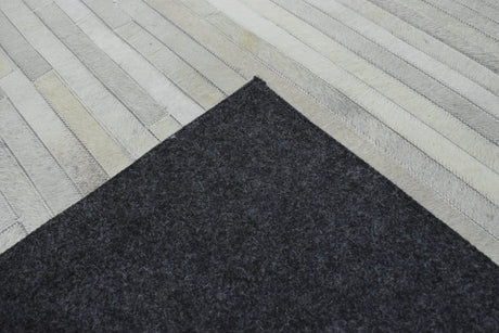 Silver And Ivory Handmade 5x8 Genuine Leather Area Rug