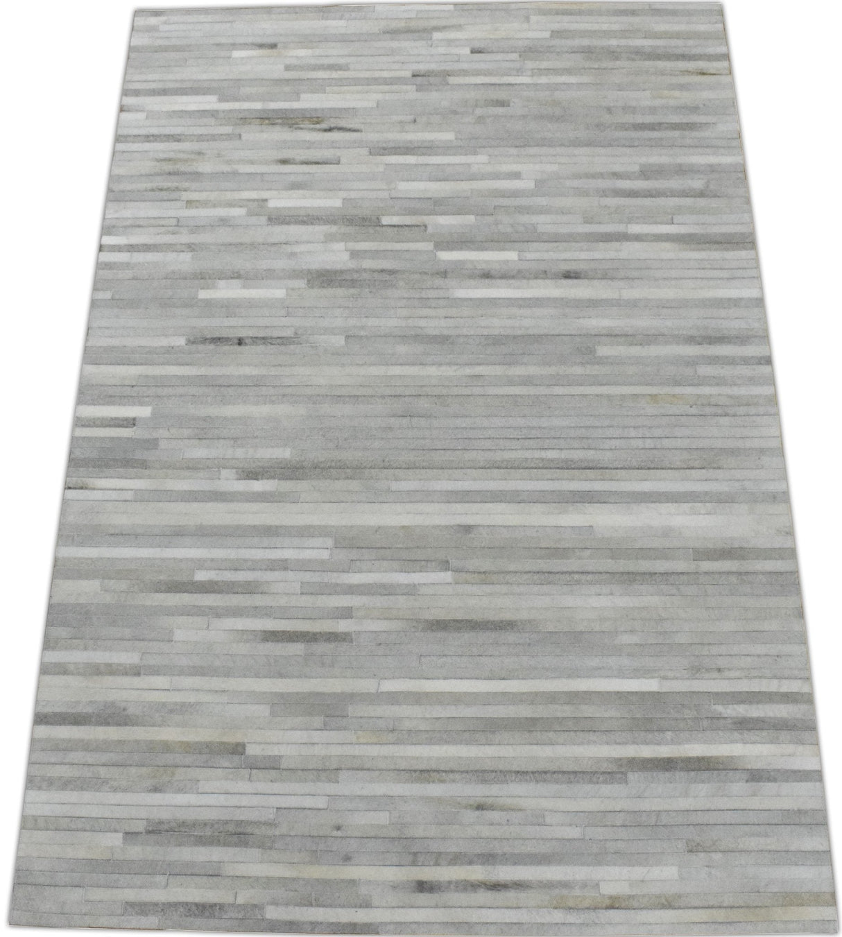Silver And Ivory Handmade 5x8 Genuine Leather Area Rug