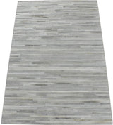 Silver And Ivory Handmade 5x8 Genuine Leather Area Rug