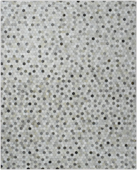 Silver And Ivory Handmade Genuine Leather Area Rug