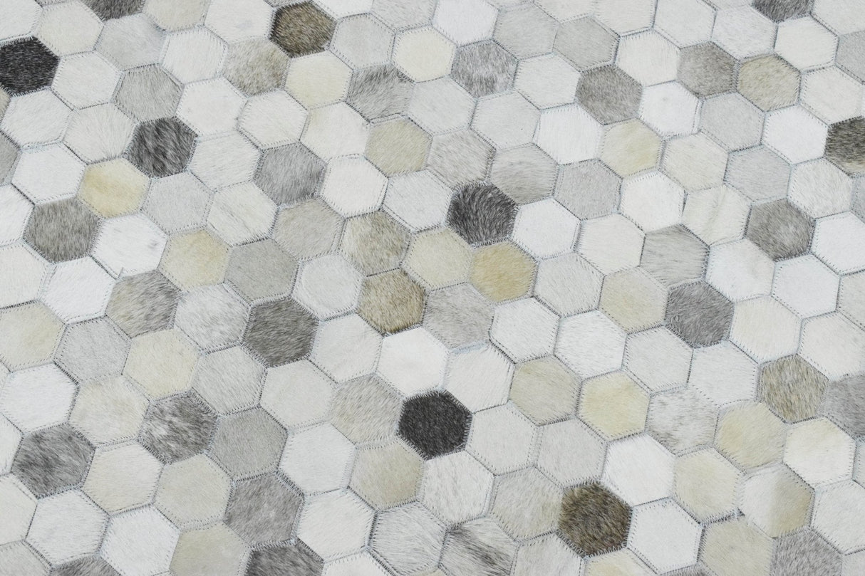 Silver And Ivory Handmade Genuine Leather Area Rug