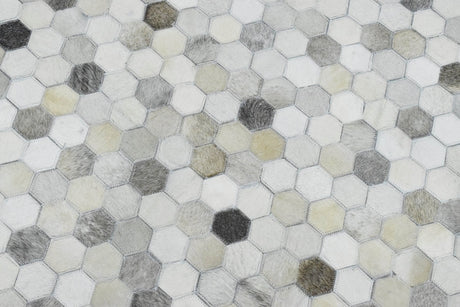Silver And Ivory Handmade Genuine Leather Area Rug