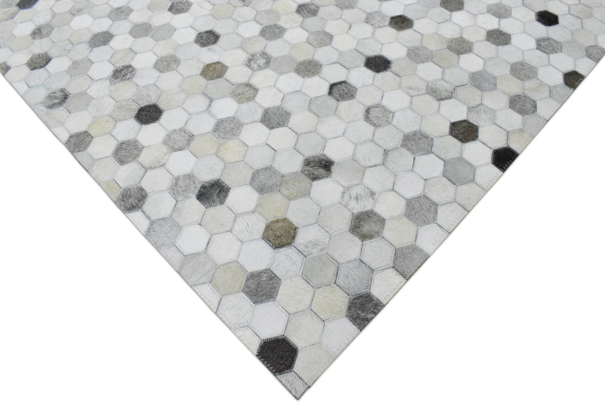 Silver And Ivory Handmade Genuine Leather Area Rug