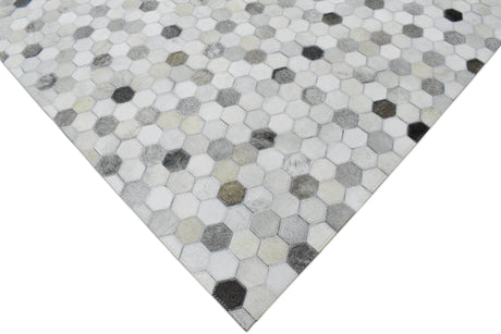 Silver And Ivory Handmade Genuine Leather Area Rug