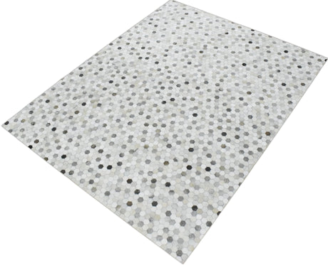 Silver And Ivory Handmade Genuine Leather Area Rug