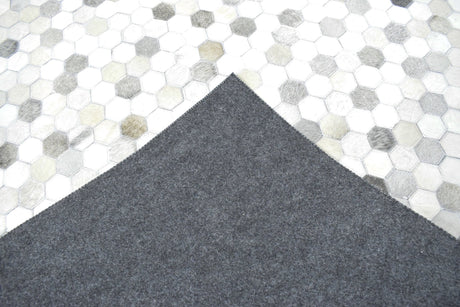 Silver And Ivory Handmade Genuine Leather Area Rug