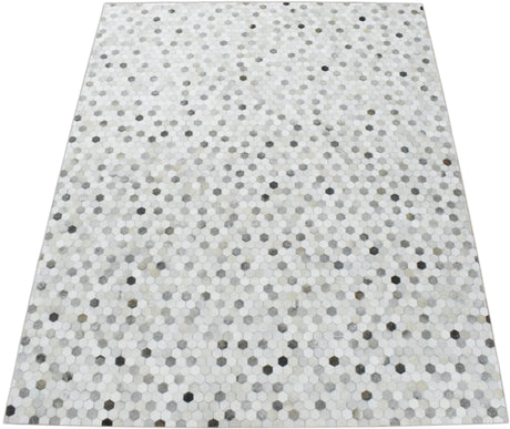 Silver And Ivory Handmade Genuine Leather Area Rug