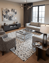 Silver And Ivory Handmade Genuine Leather Area Rug