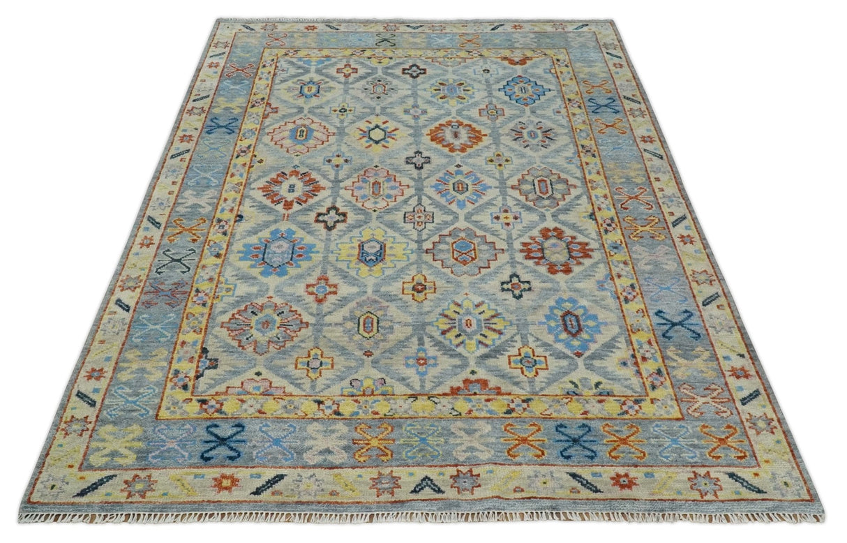Silver and Mustard Traditional Hand Knotted Custom Made Wool Area Rug