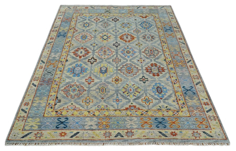 Silver and Mustard Traditional Hand Knotted Custom Made Wool Area Rug