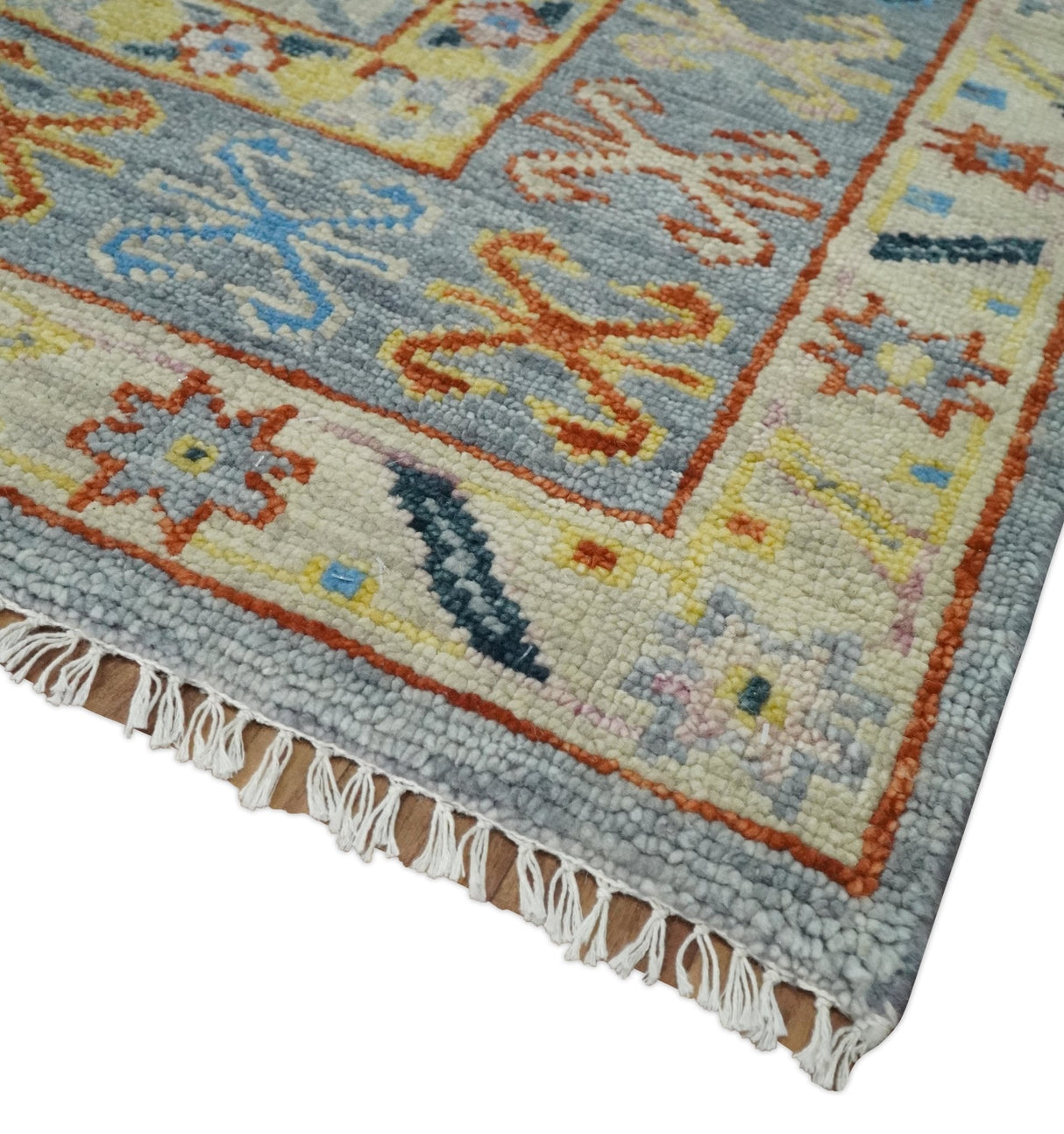 Silver and Mustard Traditional Hand Knotted Custom Made Wool Area Rug