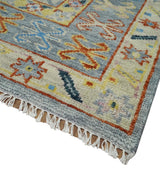 Silver and Mustard Traditional Hand Knotted Custom Made Wool Area Rug