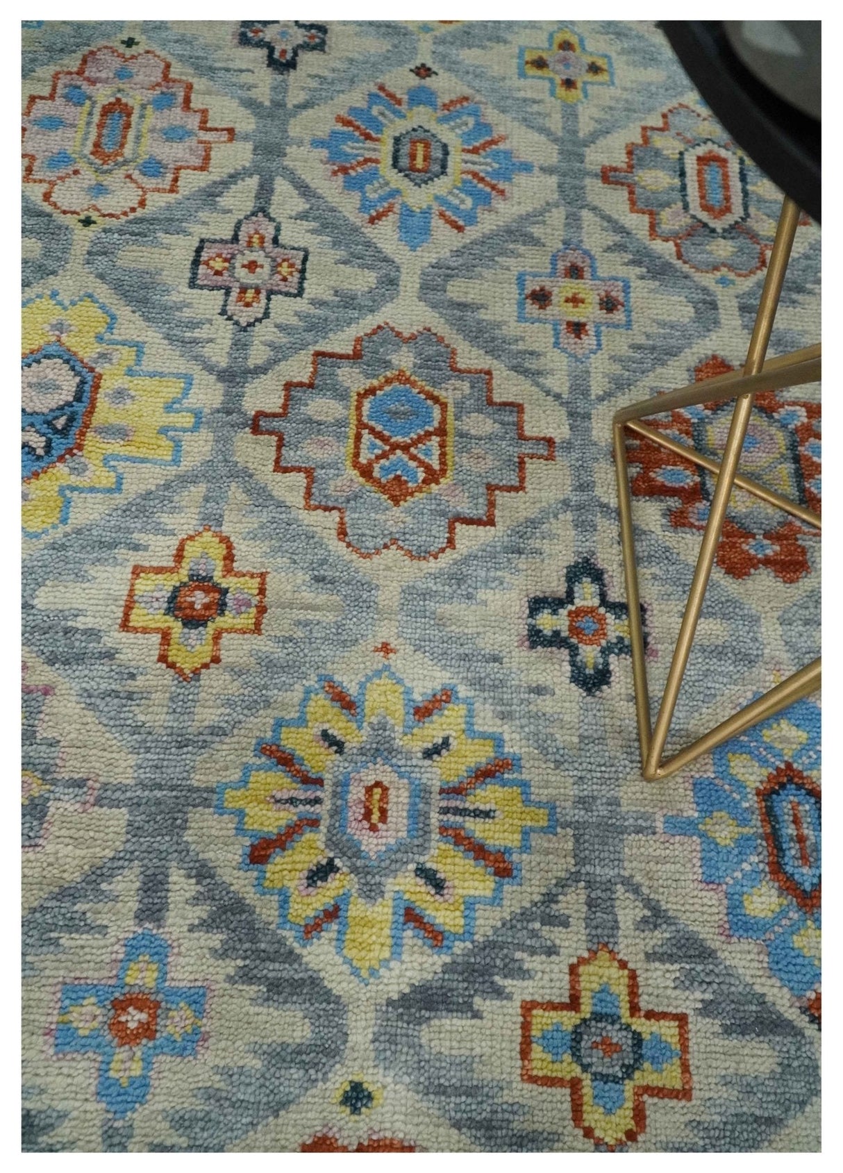 Silver and Mustard Traditional Hand Knotted Custom Made Wool Area Rug