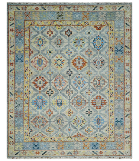 Silver and Mustard Traditional Hand Knotted Custom Made Wool Area Rug