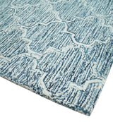 Silver, Blue and Ivory Modern Geometric Hand Tufted Multi Size Natural Wool Rug