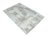 Silver, Charcoal and Ivory Modern Abstract 5x8 Hand loom viscose Area Rug