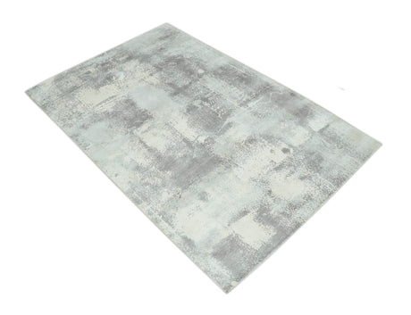 Silver, Charcoal and Ivory Modern Abstract 5x8 Hand loom viscose Area Rug