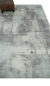 Silver, Charcoal and Ivory Modern Abstract 5x8 Hand loom viscose Area Rug