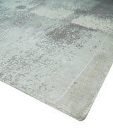 Silver, Charcoal and Ivory Modern Abstract 5x8 Hand loom viscose Area Rug