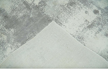 Silver, Charcoal and Ivory Modern Abstract 5x8 Hand loom viscose Area Rug