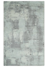 Silver, Charcoal and Ivory Modern Abstract 5x8 Hand loom viscose Area Rug