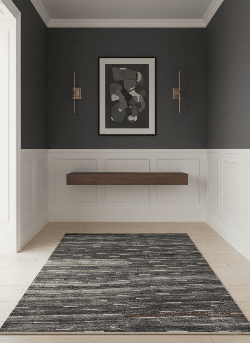 Silver, Gray, Charcoal, and Maroon Modern Abstract Dari 5x8 Pet yarn Area Rug