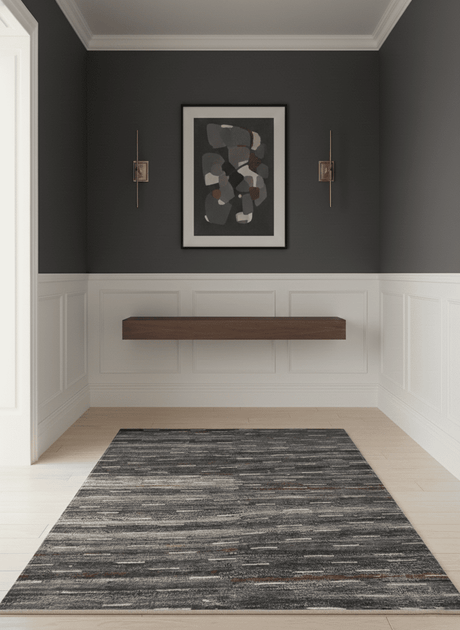 Silver, Gray, Charcoal, and Maroon Modern Abstract Dari 5x8 Pet yarn Area Rug